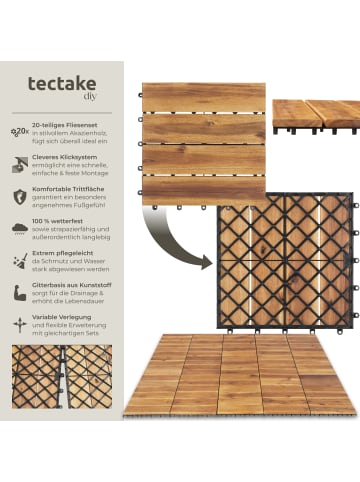 tectake Terrassenfliesen 20er Set mit Klicksystem, 31 x 31 x 2,2 cm