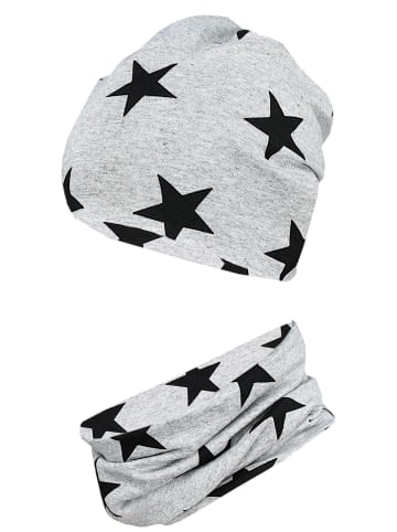 TupTam Unisex Set Kinder Beanie Mütze Schlauchschal in grau-kombi