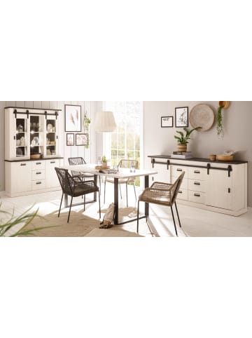 Furn.Design Esszimmer-Set weiß Pinie, anthrazit, 3-teilig mit Buffet, Esstisch, Sideboard