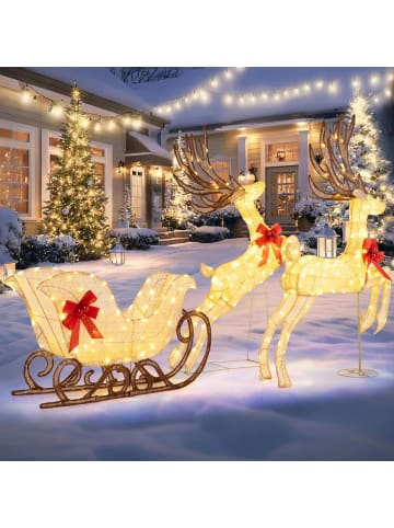 COSTWAY 3 tlg. LED Rentier mit Schlitten in Bunt