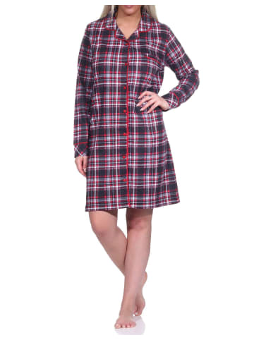 NORMANN Nachthemd langarm zum durchknöpfen Karo - 76235 in rot