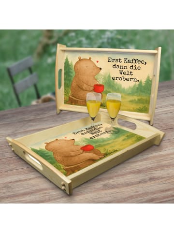 Mr. & Mrs. Panda Tablett Bär Kaffee Design mit Spruch in Weiß