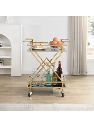 FineBuy Servierwagen in Gold / Glas / 65x40x80