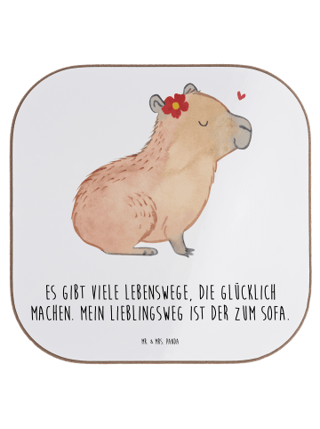 Mr. & Mrs. Panda Untersetzer für Gläser Capybara Blume mit Spruch in Weiß