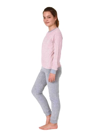 NORMANN Frottee Pyjama langarm Bündchen Schlafanzug Herz - 71575 in Rosa
