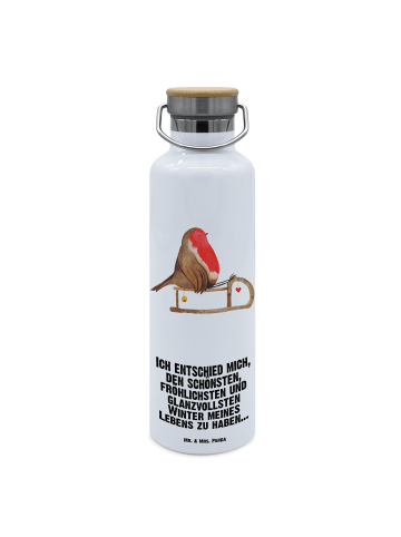 Mr. & Mrs. Panda Getränkeflasche Rotkehlchen Schlitten mit Spruch in Weiß