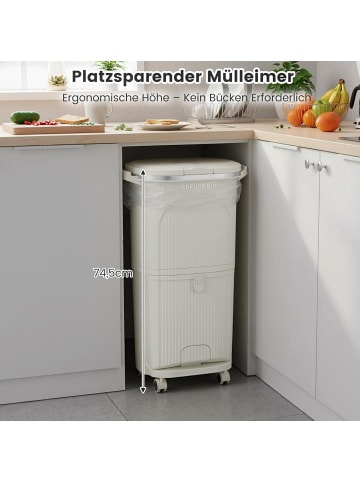 COSTWAY Mülleimer Küche 3 Fächer 2 x 12L & 14L in Beige