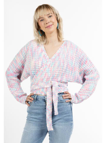 myMo Damen Wickeljacke Aus Strick in Rosa Mehrfarbig
