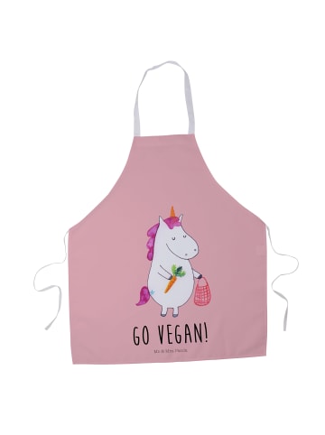 Mr. & Mrs. Panda Kochschürze Einhorn Vegan mit Spruch in Rot Pastell