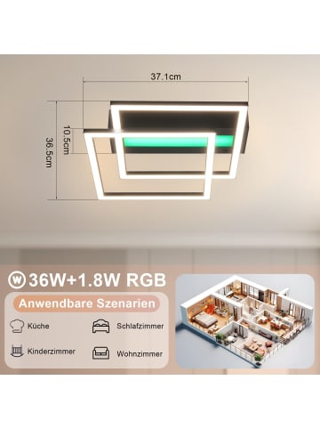 ZMH Deckenleuchte LED RGB in schwarz 2-flammige eckig dimmbar Wohnzimmerlampe