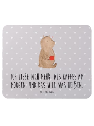 Mr. & Mrs. Panda Mouse Pad Bär Morgenkaffee mit Spruch in Grau Pastell