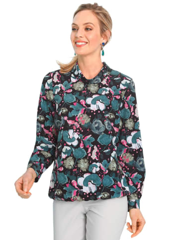 GOLDNER Kurzgröße:  Abstrakte Druckbluse mit leichtem Glanz in grün / gemustert