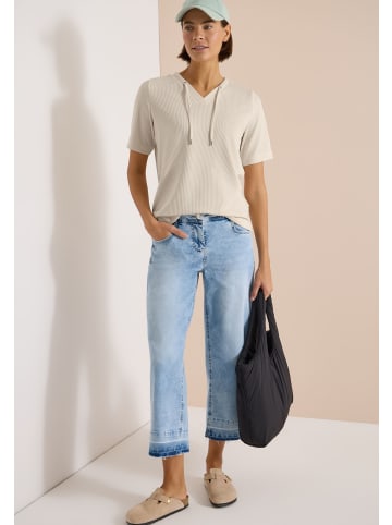 Cecil T-Shirt mit V-Neck und Streifen in Pearl Beige