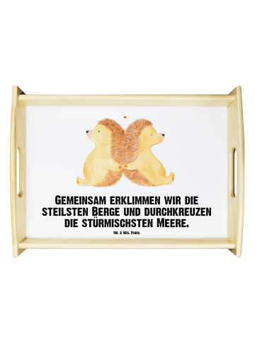 Mr. & Mrs. Panda Servierbrett Igel händchenhaltend mit Spruch in Weiß