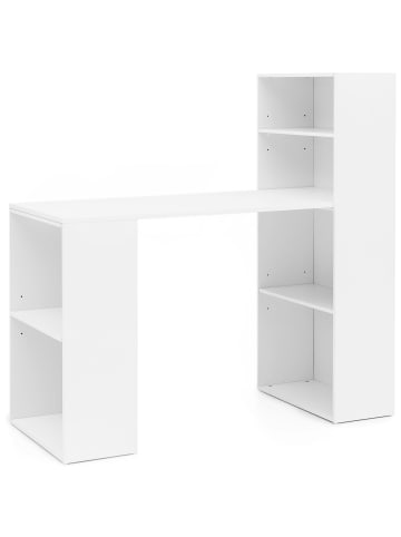 KADIMA DESIGN Schreibtisch mit Regal BRENTA: 120x120x53 cm, anpassbare Regalhöhen, Spanplatte in Weiß