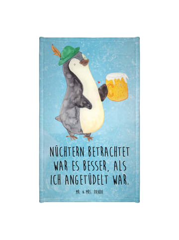 Mr. & Mrs. Panda Gästehandtücher Pinguin Bier mit Spruch in Eisblau