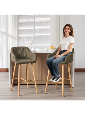 ABRIHOME Barhocker mit Armlehnen 2er-Set, Hohe Rückenlehne, Leinen & Holzbeine