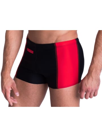 Aquarti Aquarti Herren Badehose mit Reißverschlusstasche in schwarz/rot