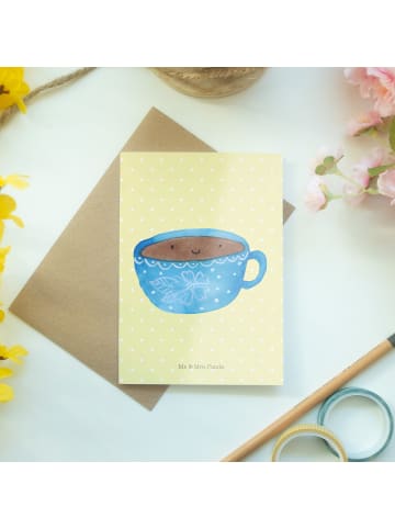Mr. & Mrs. Panda Grußkarte Kaffee Tasse ohne Spruch in Gelb Pastell