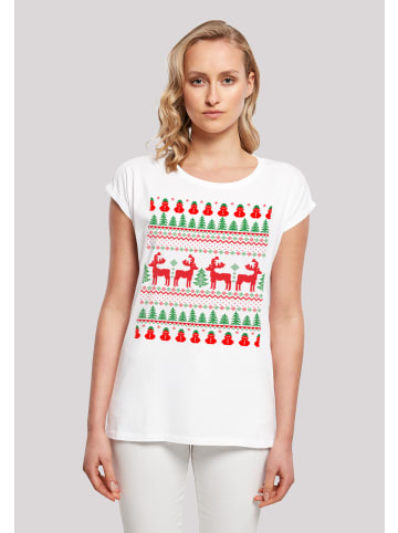 F4NT4STIC T-Shirt Christmas Reindeers Weihnachten Muster in weiß