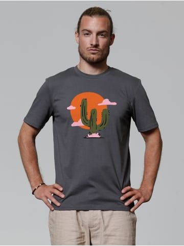 wat? Apparel T-Shirt Kaktus im Sonnenuntergang in Grau