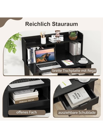 COSTWAY Schreibtisch mit Steckdosen in Schwarz