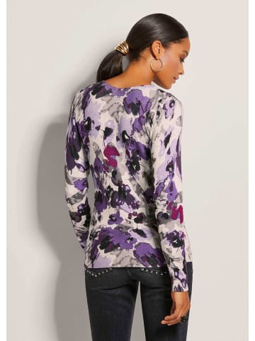 MADELEINE Feinstrick-Pullover mit Unikat-Print in grau / kristalllila / multicolor