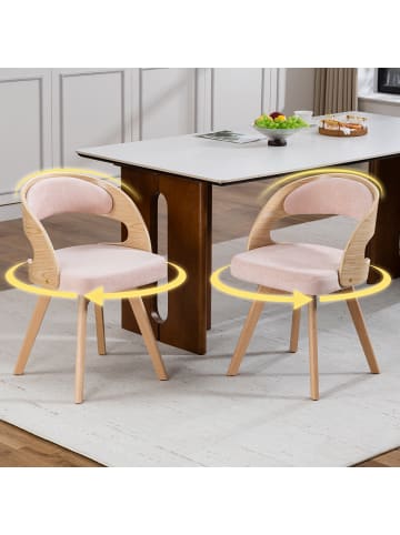 ABRIHOME Esszimmerstuhl in Rosa drehbar mit Kissen geschwungener Rückenlehne