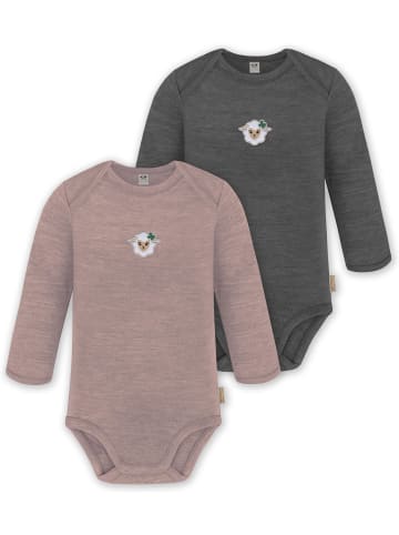 Normani Outdoor Sports 2er Pack Baby Merino Body Langarm Auckland in Rosa/Anthrazit