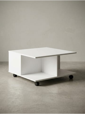 KADIMA DESIGN Couchtisch Storage | Schubladen, Rollbar, 70x70x36,5cm in Weiß