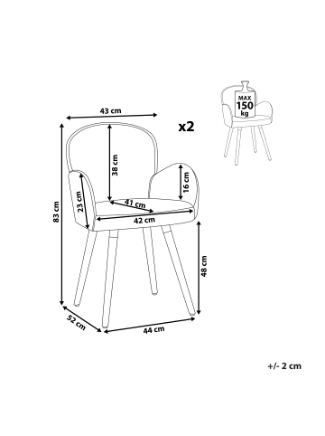 Beliani 2er-Set Esszimmerstuhl BROOKVILLE in Grau/Braun