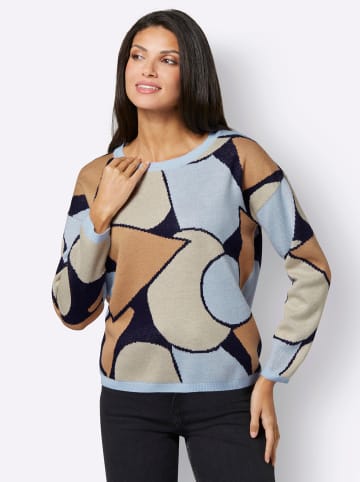 Sieh an! Jacquard-Pullover in camel-hellblau-gemustert