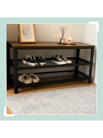 relaxdays Schuhbank in Braun/ Schwarz - (B)73 x (H)45 x (T)30 cm