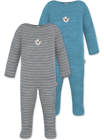 Normani Outdoor Sports Normani Outdoor Sports 2er Pack MERINO Baby Merino Strampler „Levin" in Grau/Blau
