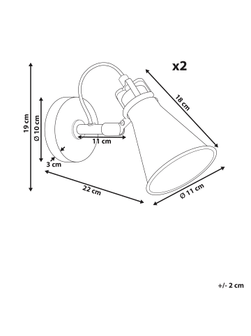 Beliani 2er-Set Wandleuchten MOYOLA in Beige/Gold