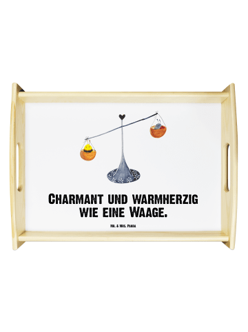 Mr. & Mrs. Panda Dekotablett Holz Sternzeichen Waage mit Spruch in Weiß