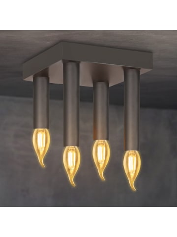 ZMH Deckenleuchte 4-flammige E14 in grau eckig L 15cm Vintage Flurlampe
