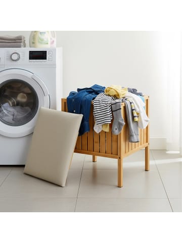 relaxdays Wäschekorb in Natur/ Creme - (B)39 x (H)52 x (T)39 cm