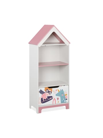 relaxdays Kinderregal "Heldin" in Weiß/ Rosa - (B)51 x (H)116 x (T)30 cm