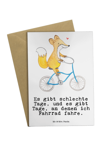Mr. & Mrs. Panda babykarte Fuchs Fahrrad fahren mit Spruch in Weiß