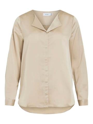 Vila V-Neck Langarm Satin Shirt in Cement