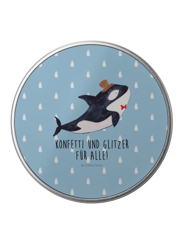 Mr. & Mrs. Panda Blechdose rund Orca Zylinder mit Spruch in Blau Pastell