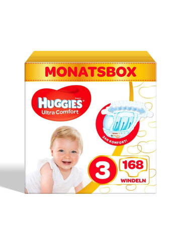 HUGGIES Ultra Comfort Babywindeln Windeln Größe 3 (4-9 kg) Monatsbox 168 Stk