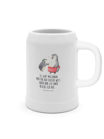 Mr. & Mrs. Panda Bierkrug Pinguin mit Kind mit Spruch in Weiß