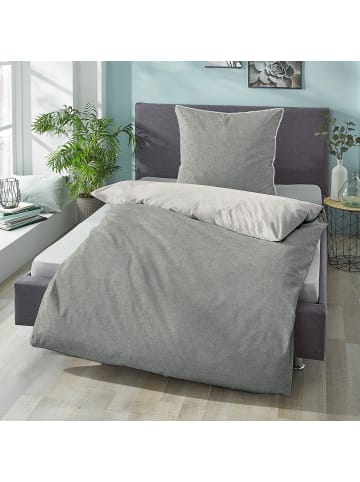 Biberna buntgewebt, Melange-Flanell Wendebettwäsche in sturmgrau