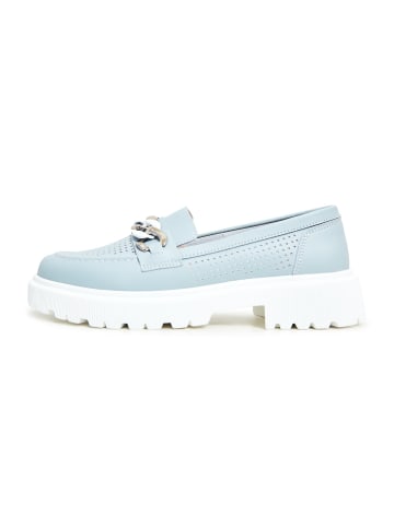 CESARE GASPARI Loafers mit Blockabsatz aus Leder in Blau