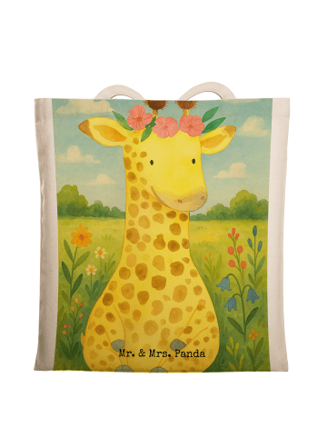Mr. & Mrs. Panda Tote Bag Giraffe Blumenkranz Design ohne Spruch in Weiß