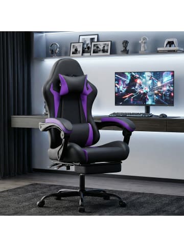 ABRIHOME Gaming Stuhl in Lila Violett mit Lendenkissen Kopfstütze höhenverstellbar