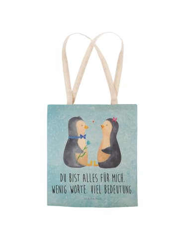 Mr. & Mrs. Panda Beuteltasche Pinguin Pärchen mit Spruch in Eisblau