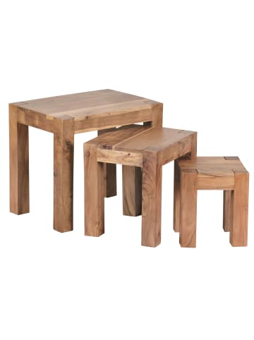 KADIMA DESIGN 3er Set MUMBAI Satztisch Massiv-Holz Wohnzimmer-Tisch in Akazie